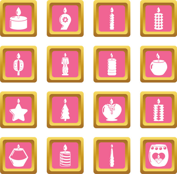 蜡烛形式的图标设置粉红色的正方形图片下载