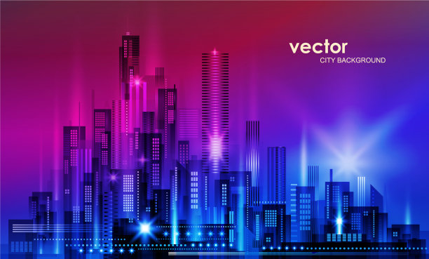 夜晚城市背景城市城镇街道天际线图片下载