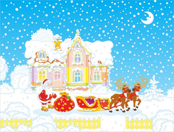 圣诞老人带着圣诞礼物和雪橇图片下载