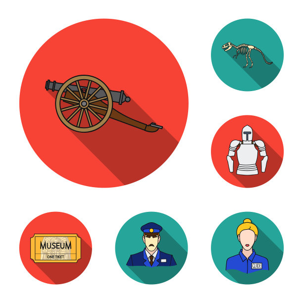 博物馆和画廊平面图标集合图片下载