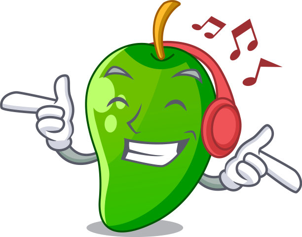 听音乐的绿色芒果卡通的形状图片下载