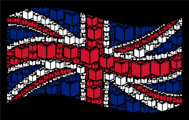 舞动的英国国旗打开的书图标马赛克图片下载
