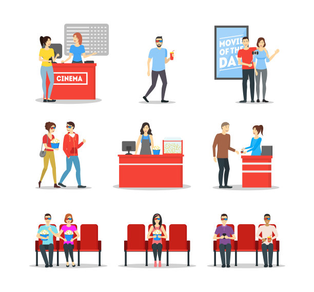 卡通人物以电影院为背景图片下载