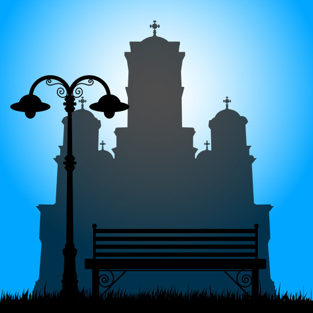 圣马可教堂与公园剪影长椅图片下载