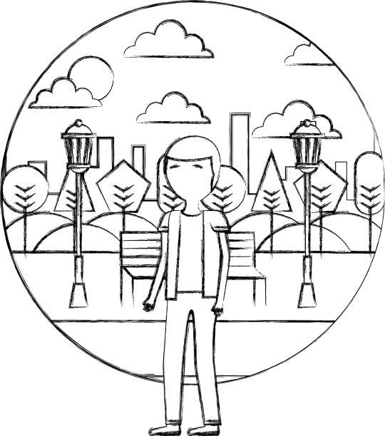 戴眼镜的男人站在公园城图片下载