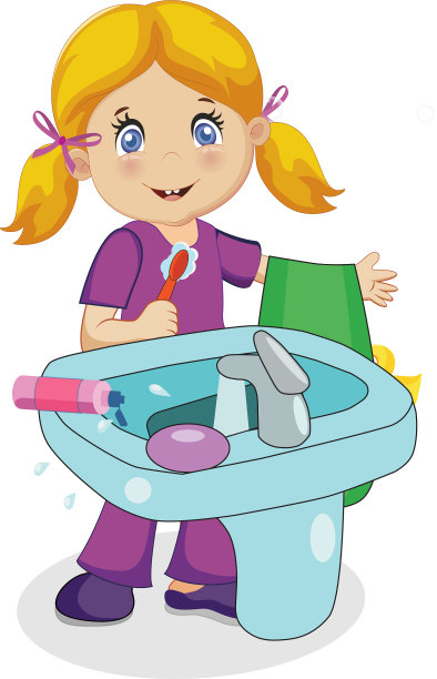 金发小女孩在洗澡时刷牙图片下载
