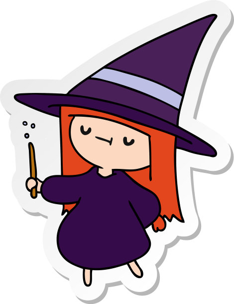 一个可爱的女巫女孩的贴纸卡通图片下载