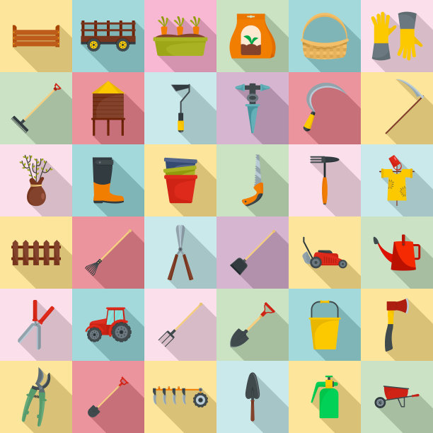 农具花园图标设置平面风格图片下载