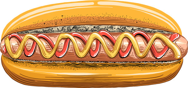 手绘的热狗素描在颜色孤立上图片下载