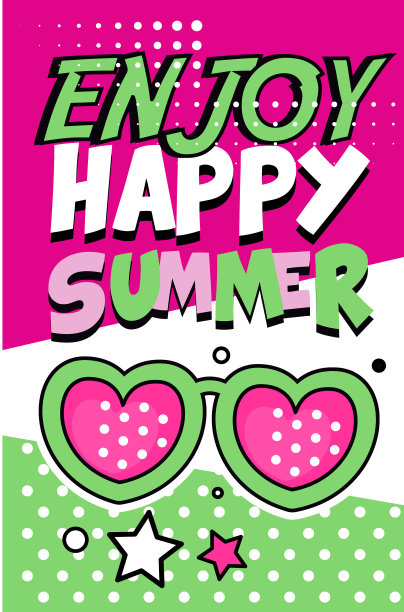 享受快乐的夏日旗帜明亮的复古波普艺术图片下载