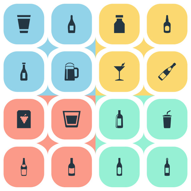 一组简单的饮料图标图片下载