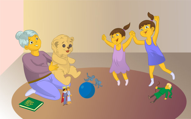 老保姆和孩子们玩游戏图片下载