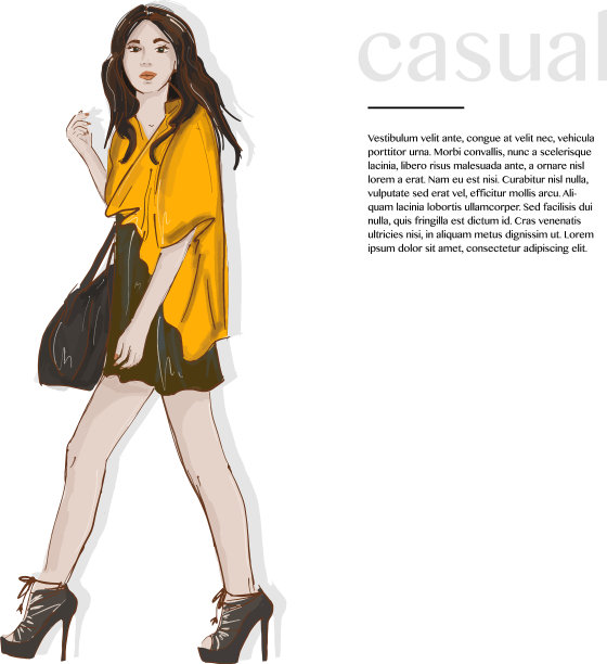 时尚风格的服装妇女在黄色夹克连衣裙图片下载