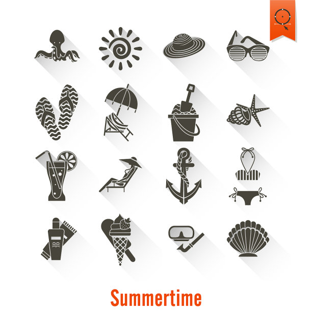夏天和海滩简单的平面图标图片下载