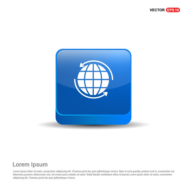 世界地球仪图标- 3d蓝色按钮图片下载