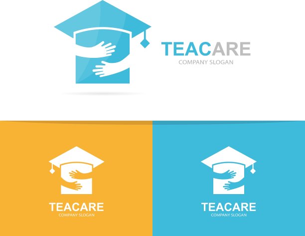 毕业帽和手的标志组合图片下载