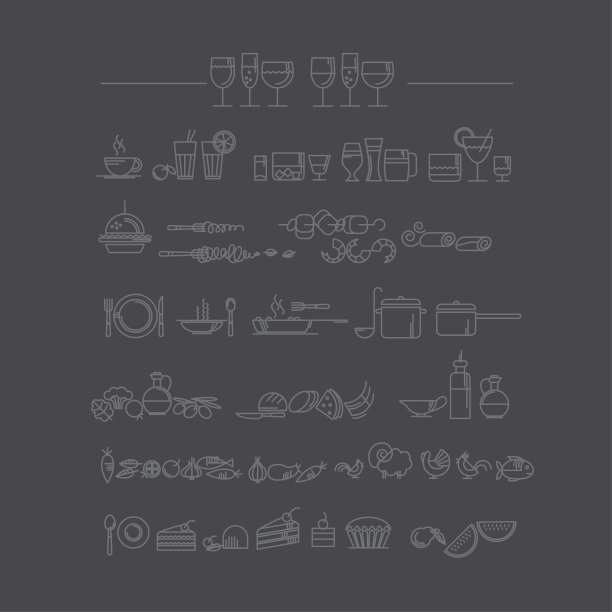 线条风格图标设置食物和菜的图片图片下载