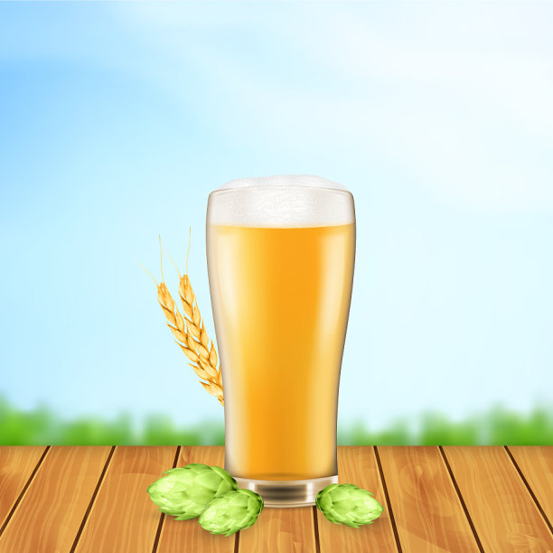 啤酒杯，啤酒花和小麦图片下载