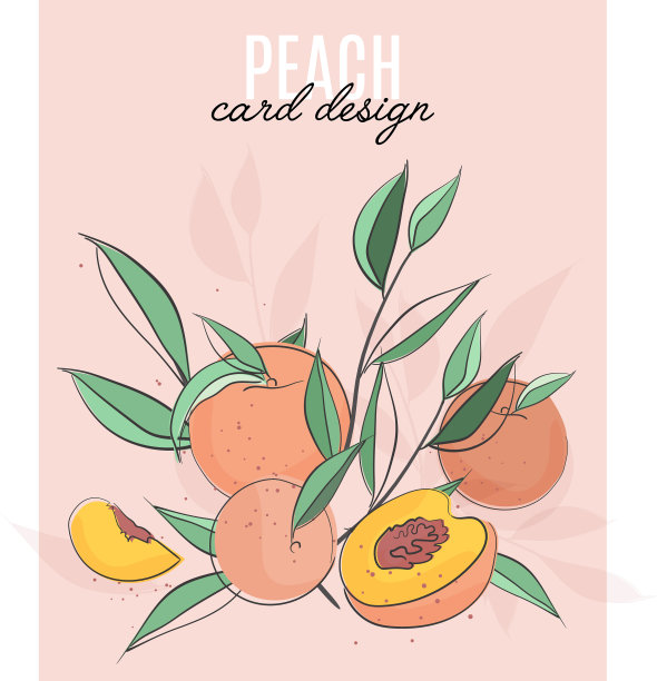 模板与桃子叶子和文本图片下载