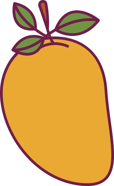 芒果、茎和叶的剪影颜色图片下载