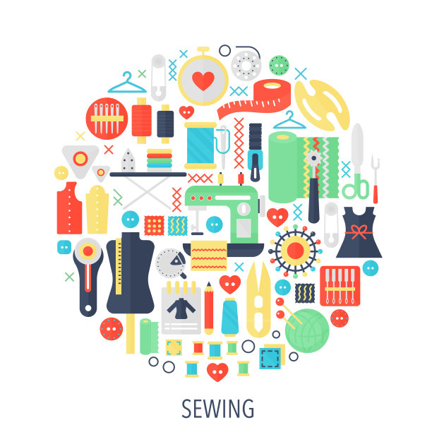 缝纫平面信息图形图标在圆圈-颜色图片下载