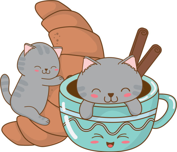 可爱的小猫与羊角面包卡哇伊人物图片下载