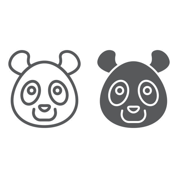 熊猫线和字形图标动物和动物园的熊图片下载