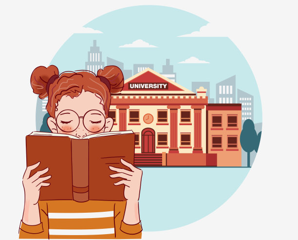 可爱的女孩在看书。回到学校矢量插图素材图片