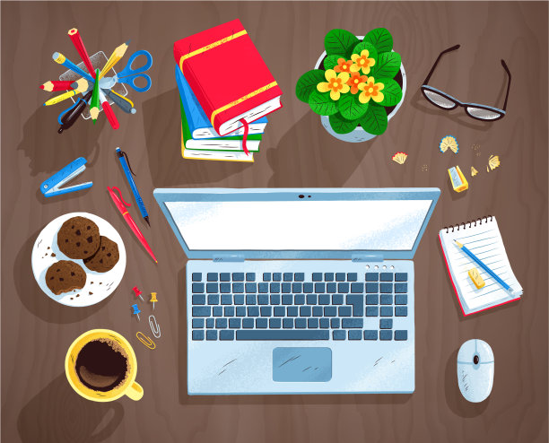 顶视图组的办公室工作场所图片下载