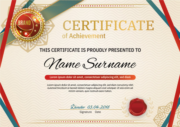 官方复古证书与红色的黄金设计图片下载
