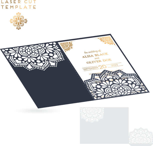 婚礼贺卡激光切割模板复古图片下载