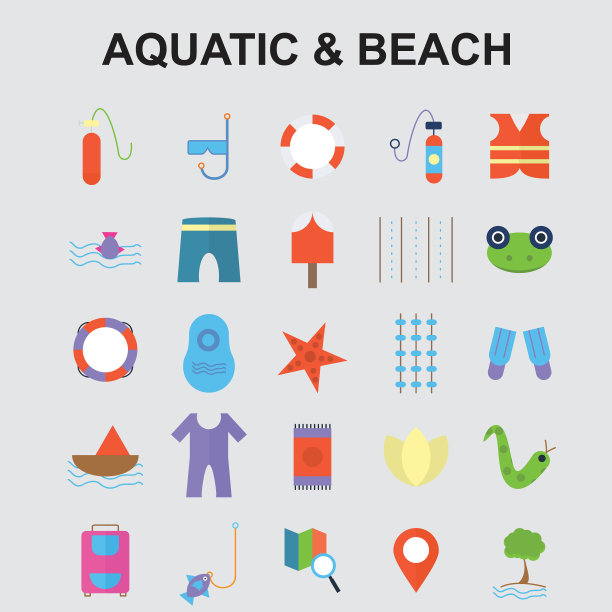 水上泳滩标志套装图片下载