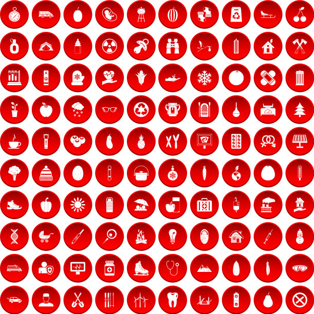 100个儿童健康图标设置为红色图片下载