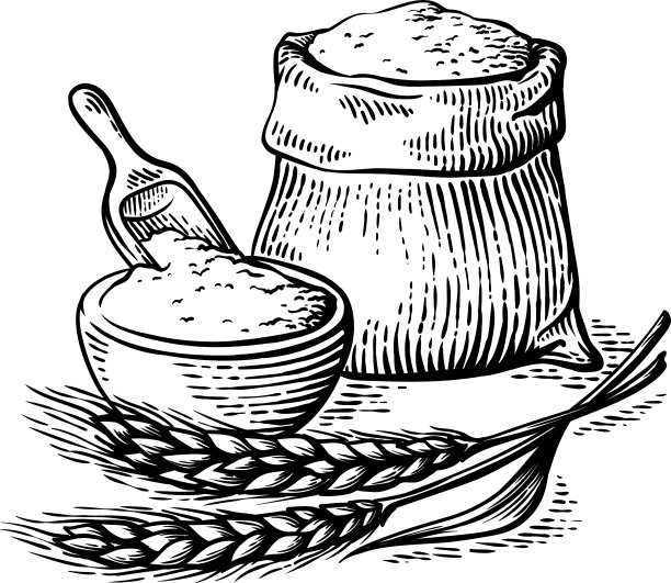 麻袋与新鲜面粉木勺图片下载