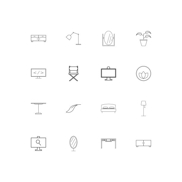 家具和家庭口音线性薄图标集图片下载