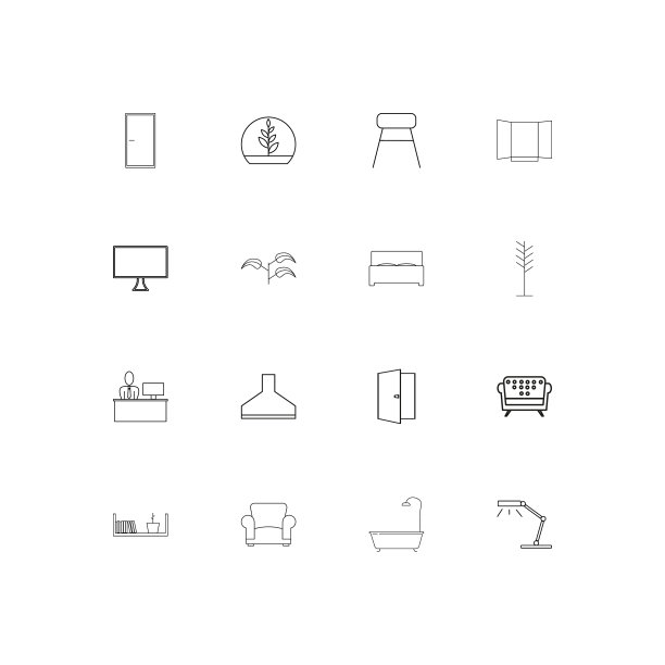 家具和家庭口音线性薄图标集图片下载