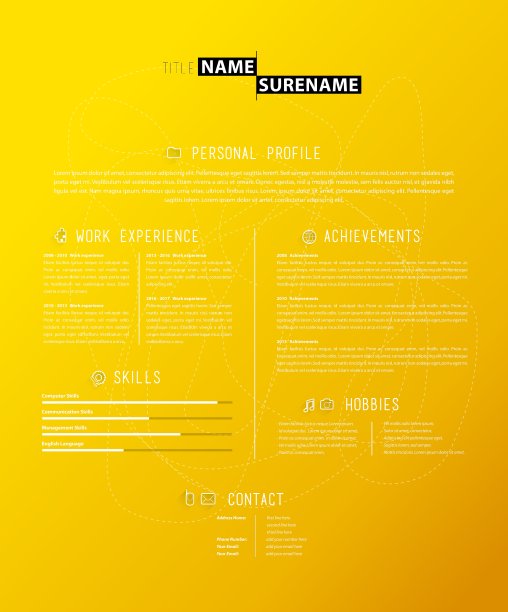 创意简单的简历模板黄色背景图片下载