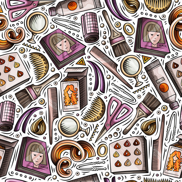 卡通手绘发廊无缝图案图片下载