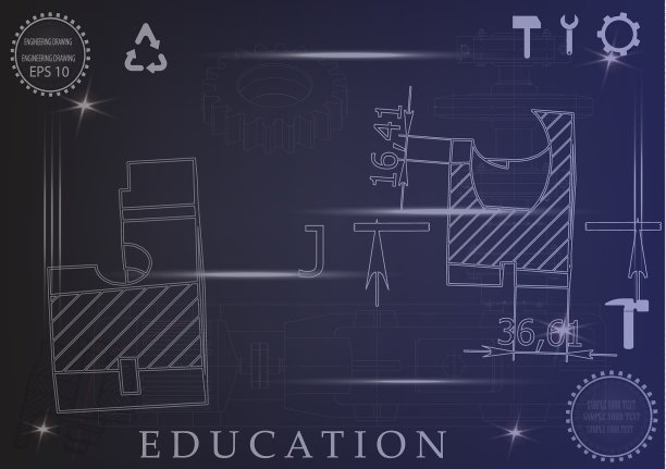 蓝色背景上的机器制造图纸图片下载