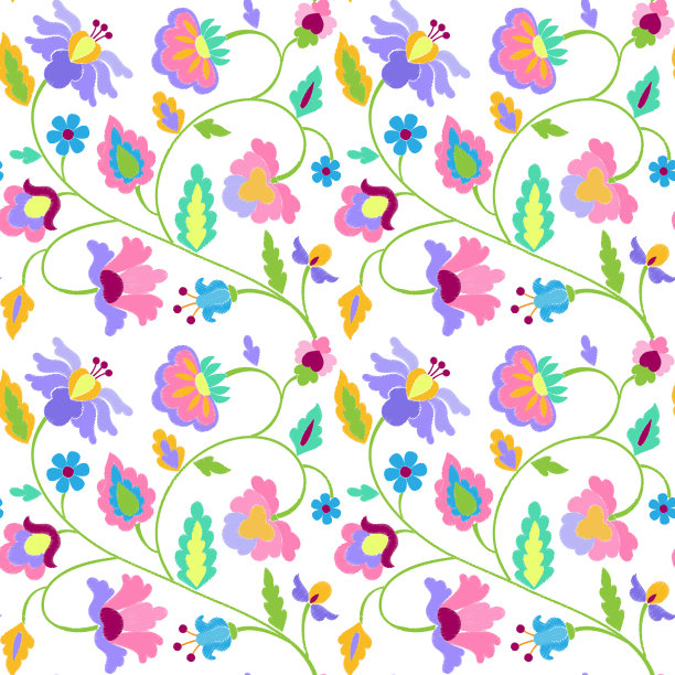 幻想花朵刺绣无缝图案图片下载