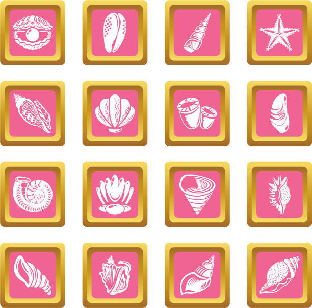 热带贝壳图标设置粉红色方块图片下载