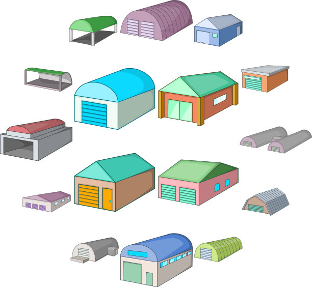 不同的机库图标设置卡通风格图片下载