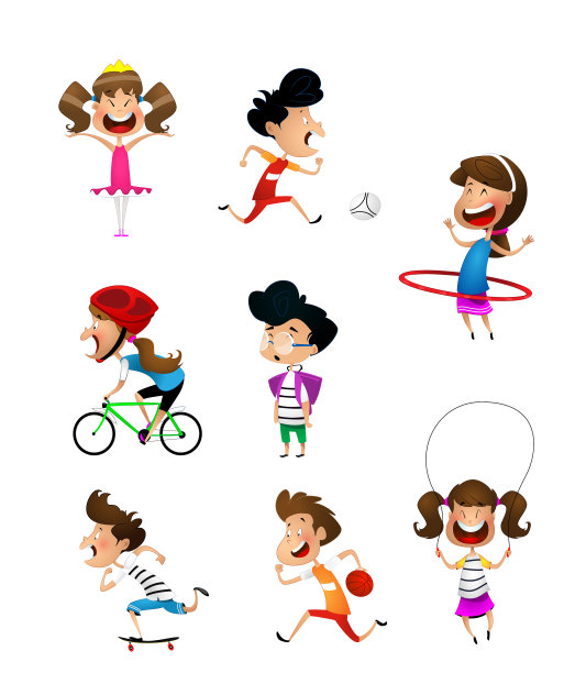 儿童运动，包括足球和篮球图片下载