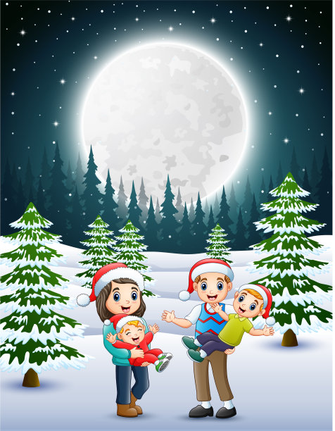 雪夜花园，阖家欢乐图片下载