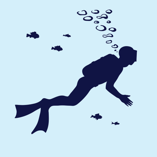 潜水员在水中游泳的剪影图片下载