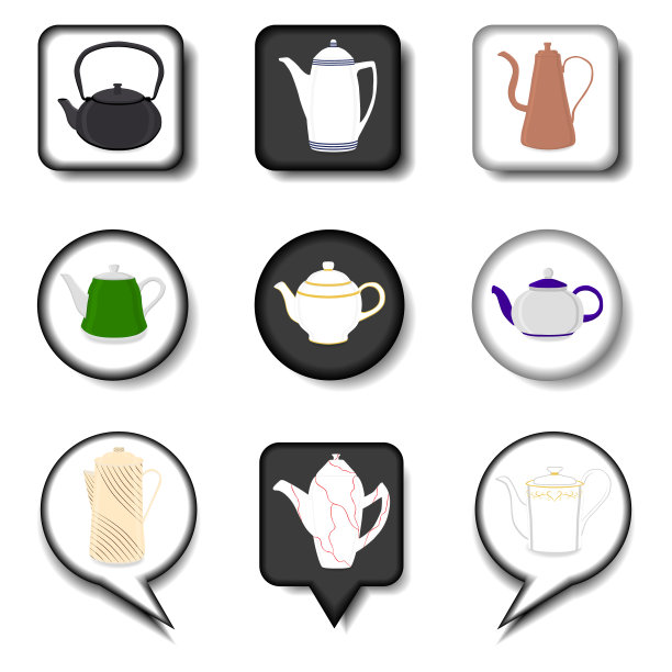 一套彩色陶瓷茶壶图片下载