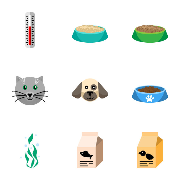平面图标动物套猫吃营养博图片下载