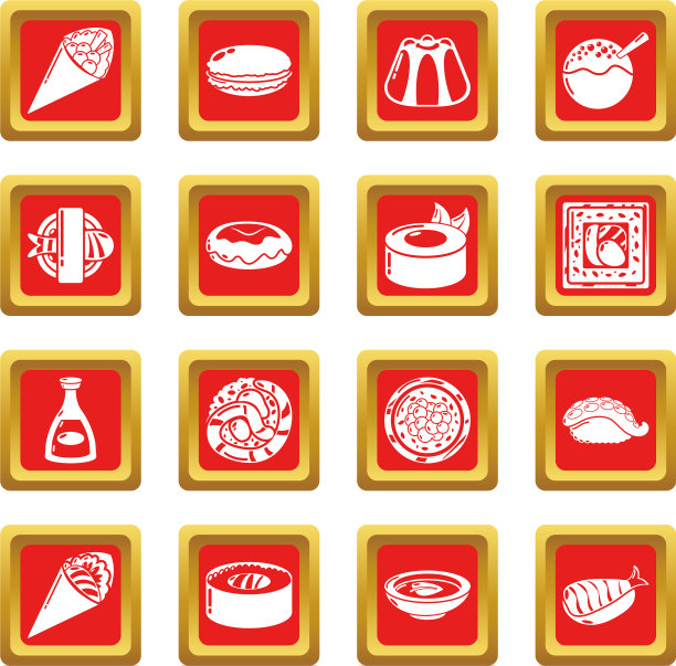 日本食物图标设置红色方块图片下载