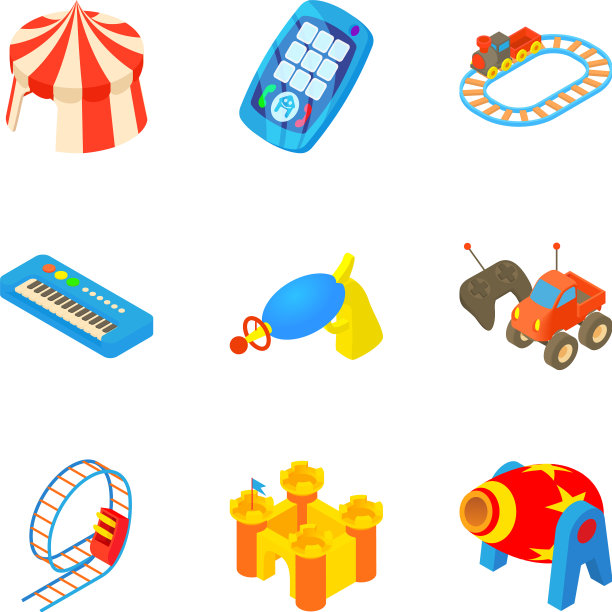 玩具图标设置卡通风格图片下载
