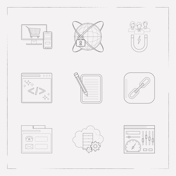 一组网页设计图标线条样式符号与e图片下载